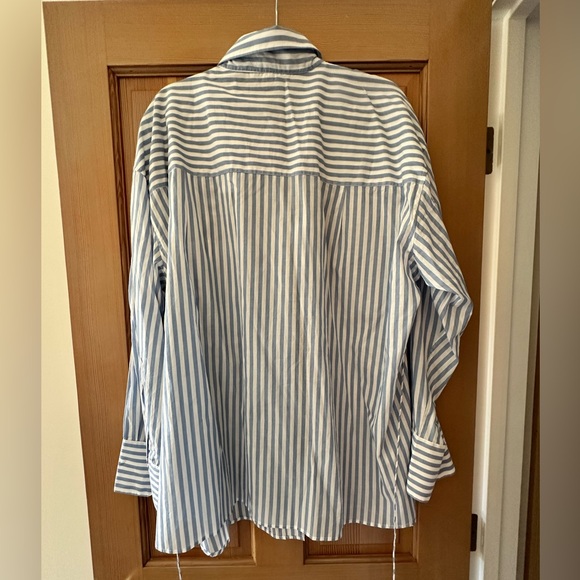 Vince Cotton Oversized Stripe Shirt In Blue White Stripe Size 2X 20 - Picture 7 of 8